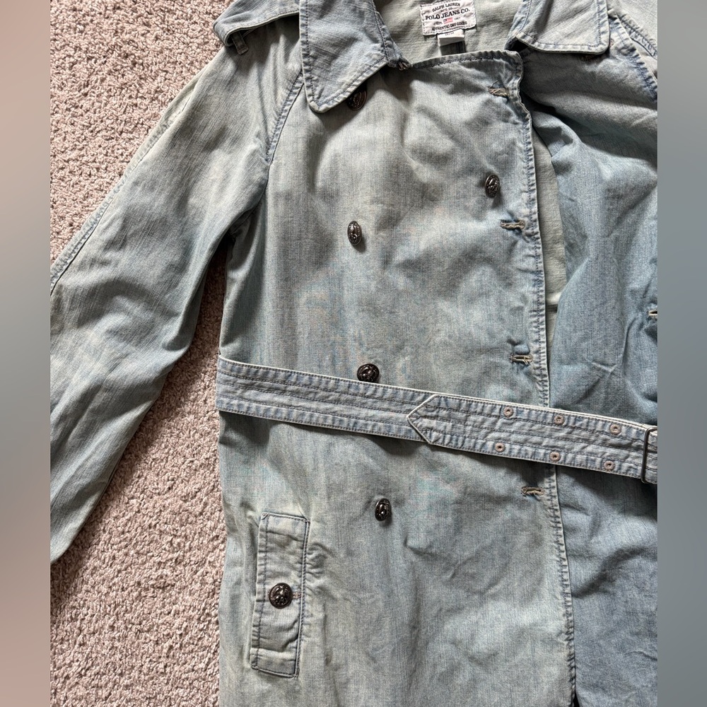 Ralph Lauren Polo Jeans Co. Belted Light Wash Trench Coat Size Medium - Picture 3 of 16